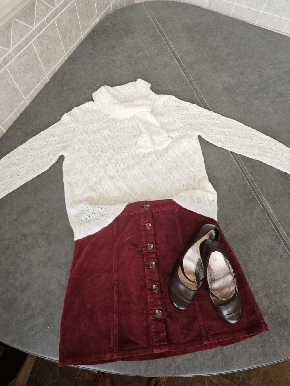Maurices Button-Front Corduroy A-Line Skirt in Burgundy Red